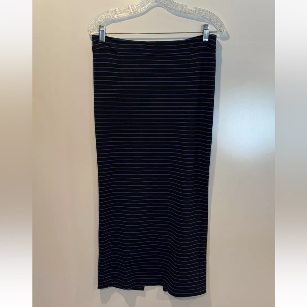 Torn by Ronny Kobo Striped Knit Midi Skirt Black Blue Size L Made in NY 1590